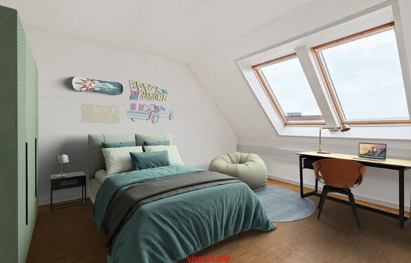 Dit groot duplexappartement heeft jaren dienst gedaan als kantoor en kan vandaag ook nog die bestemming krijgen voor de ondernemer die zich hier wil vestigen.

Anderzijds is deze unieke locatie ook fantastisch om te wonen.

De inrichting van keuken en bad